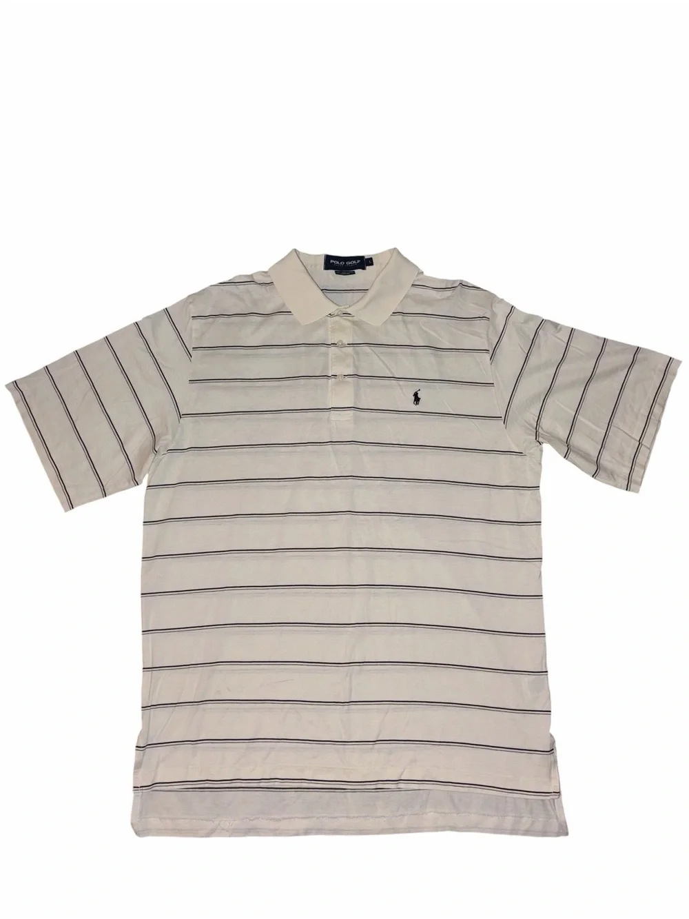 NWOT Polo Golf Ralph Lauren Men’s Golf Shirt Cream Navy Stripe Large Pima Cotton